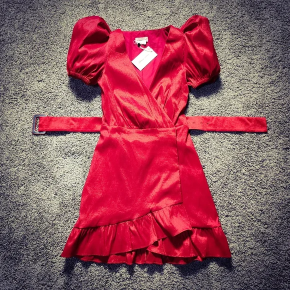 NEW Lovers + Friends Red "Ella" Mini Wrap Dress - Picture 7 of 16